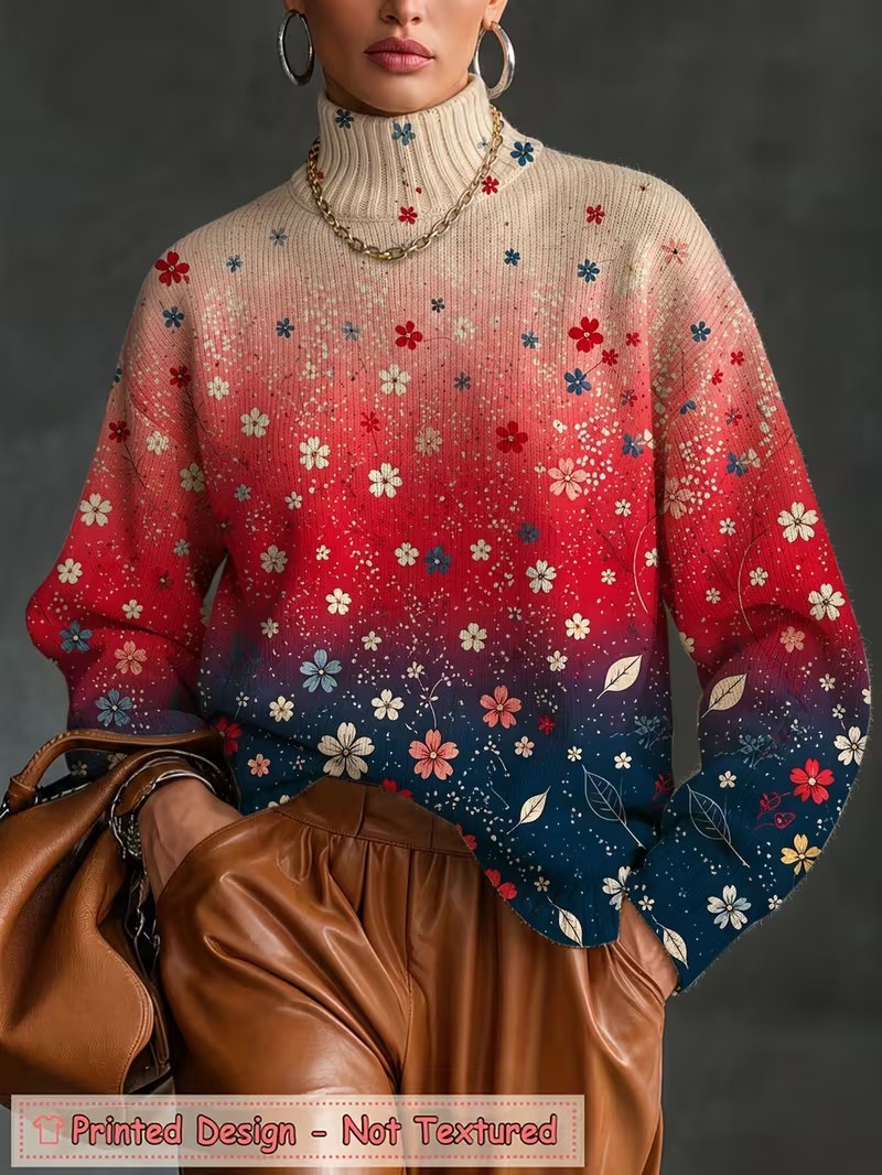 Winter Clothing For Women - Женская футболка с высоким воротником, градиентный