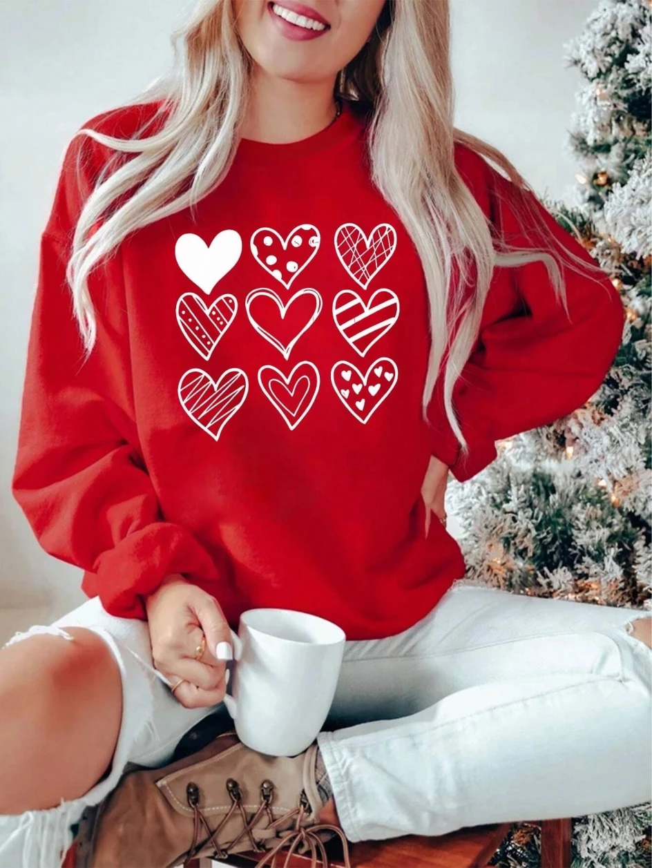 Winter Clothing Drawing - Простые линии сердца с принтом, женские